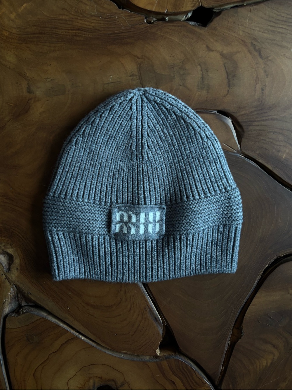 Miu Miu Gray Ribbed Knit Beanie